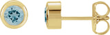 14K Gold Natural Blue Zircon Round Bezel-Set Birthstone Stud Earrings - Yellow Gold