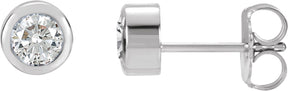 Platinum Natural White Sapphire Round Bezel-Set Birthstone Stud Earrings