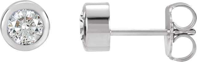 Platinum Natural White Sapphire Round Bezel-Set Birthstone Stud Earrings