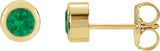 14K Gold Natural Emerald Round Bezel-Set Birthstone Stud Earrings - Yellow Gold