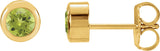 14K Gold Natural Peridot Round Bezel-Set Birthstone Stud Earrings - Yellow Gold
