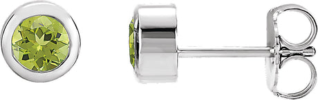 Platinum Natural Peridot Round Bezel-Set Birthstone Stud Earrings