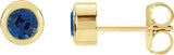 14K Gold Lab-Grown Blue Sapphire Round Bezel-Set Birthstone Stud Earrings - Yellow Gold