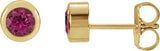 14K Gold Natural Pink Tourmaline Round Bezel-Set Birthstone Stud Earrings - Yellow Gold