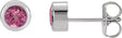 Platinum Natural Pink Tourmaline Round Bezel-Set Birthstone Stud Earrings