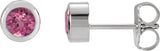 Platinum Natural Pink Tourmaline Round Bezel-Set Birthstone Stud Earrings