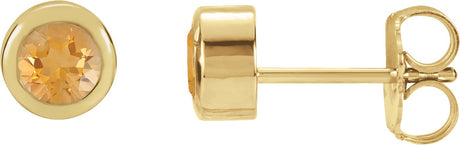 14K Gold Natural Citrine Round Bezel-Set Birthstone Stud Earrings - Yellow Gold