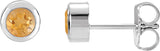 14K Gold Natural Citrine Round Bezel-Set Birthstone Stud Earrings - White Gold