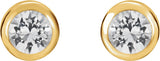 14K Gold Natural White Sapphire Round Bezel-Set Birthstone Stud Earrings - Yellow Gold - view 2