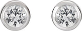 14K Gold Natural White Sapphire Round Bezel-Set Birthstone Stud Earrings - White Gold - view 2