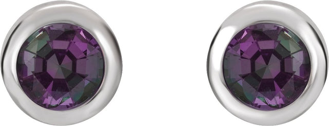 14K Gold Lab-Grown Alexandrite Round Bezel-Set Birthstone Stud Earrings - White Gold - view 2