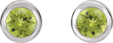 Platinum Natural Peridot Round Bezel-Set Birthstone Stud Earrings - view 2
