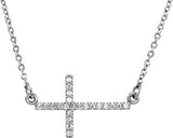 Platinum Round Natural Diamond Sideways Cross Necklace