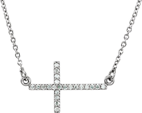 Platinum Round Natural Diamond Sideways Cross Necklace