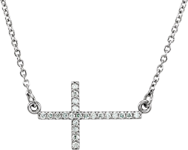 Platinum Round Natural Diamond Sideways Cross Necklace