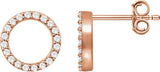 14K Gold Round Natural Diamond Circle Earrings - Rose Gold
