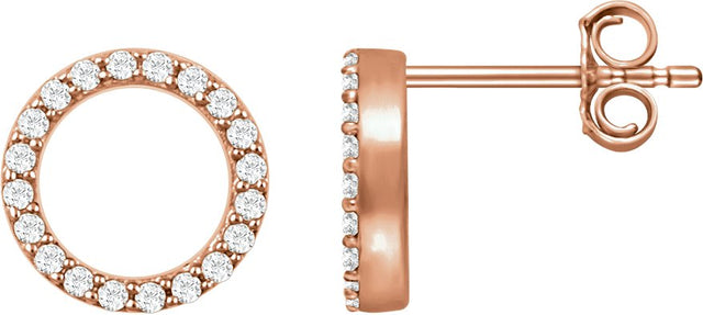 14K Gold Round Natural Diamond Circle Earrings - Rose Gold