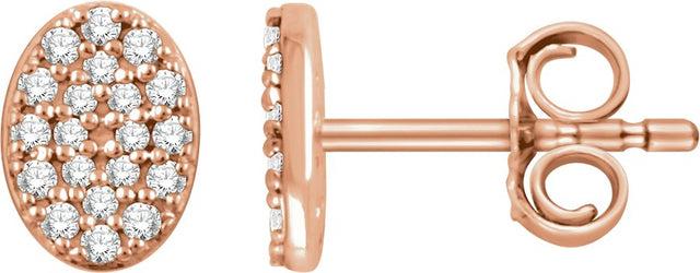 14K Gold Round Natural Diamond Cluster Earrings III - Rose Gold