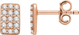 14K Gold Round Natural Diamond Cluster Earrings V - Rose Gold