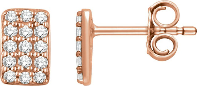 14K Gold Round Natural Diamond Cluster Earrings V - Rose Gold