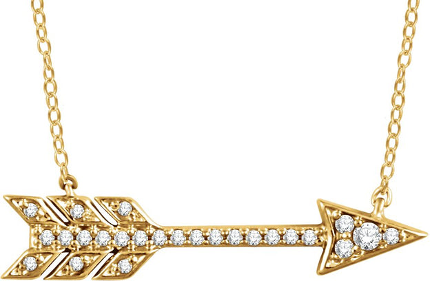 14K Gold Round Natural Diamond Arrow Necklace - Yellow Gold