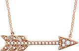 14K Gold Round Natural Diamond Arrow Necklace - Rose Gold