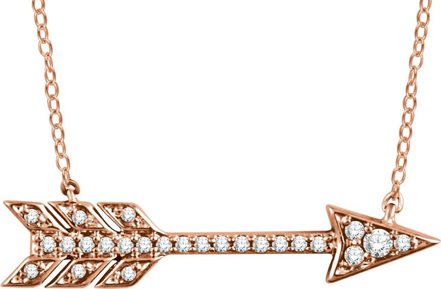 14K Gold Round Natural Diamond Arrow Necklace - Rose Gold