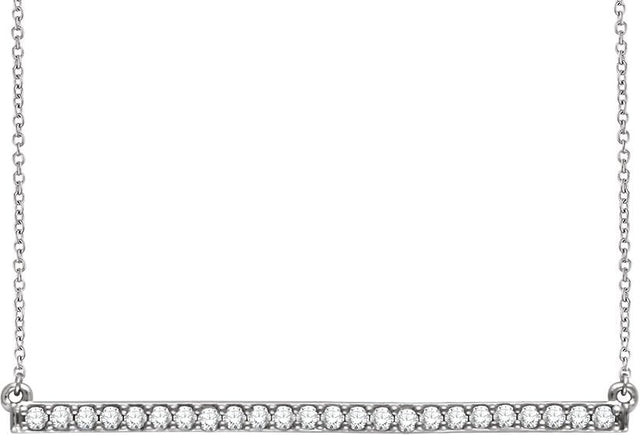 14K Gold Round Natural Diamond Accented Bar Necklace - White Gold
