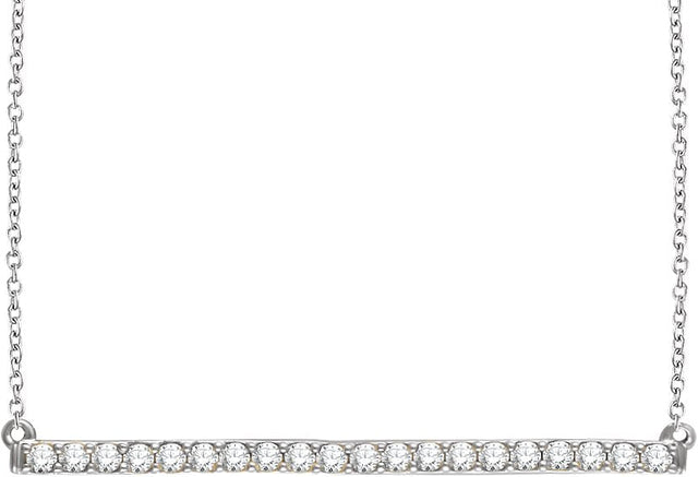 14K Gold Round Natural Diamond Accented Bar Necklace - White Gold
