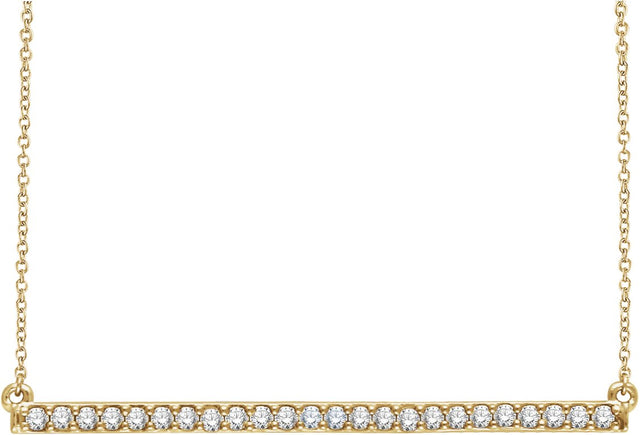 14K Gold Round Natural Diamond Accented Bar Necklace - Yellow Gold