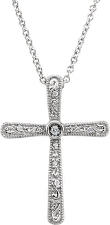 14K Gold Round Natural Diamond Cross Necklace II - White Gold