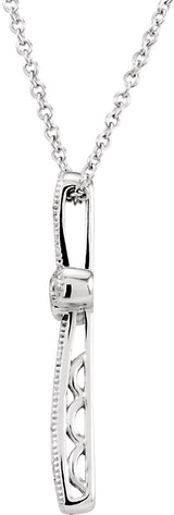 14K Gold Round Natural Diamond Cross Necklace II - White Gold - view 2