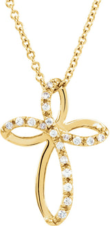 14K Gold Round Natural Diamond Cross Necklace - Yellow Gold