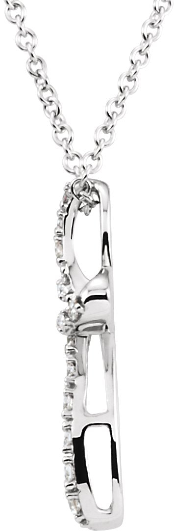 14K Gold Round Natural Diamond Cross Necklace - White Gold - view 2