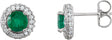 14K Gold Natural Emerald Round 4-Prong Halo-Style Earrings – 4.5mm Stones