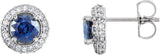 14K Gold Natural Blue Sapphire Round 4-Prong Halo-Style Earrings – 5mm Stones
