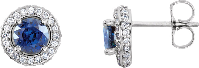 14K Gold Natural Blue Sapphire Round 4-Prong Halo-Style Earrings – 5mm Stones