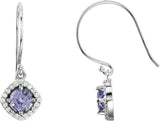 14K Gold Round Natural Tanzanite Halo-Style Earrings