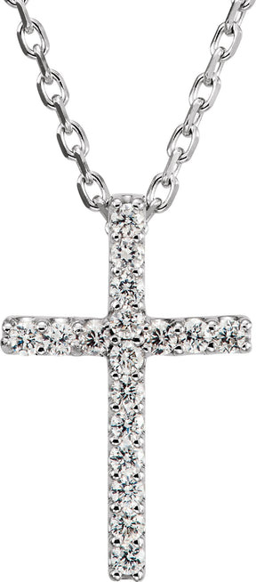 Platinum Round Natural Diamond Petite Cross Necklace or Pendant – 0.06 CTW