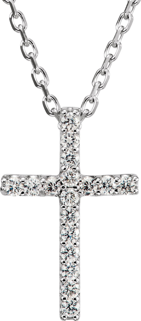 14K Gold Round Lab-Grown Diamond Petite Cross Necklace or Pendant – 0.06 CTW - White Gold