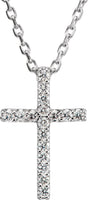14K Gold Round Lab-Grown Diamond Petite Cross Necklace or Pendant – 0.06 CTW - White Gold