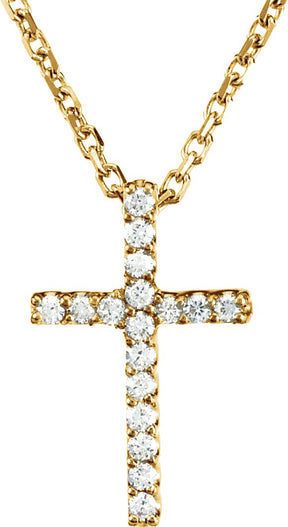14K Gold Round Natural Diamond Petite Cross Necklace or Pendant – 0.06 CTW - Yellow Gold