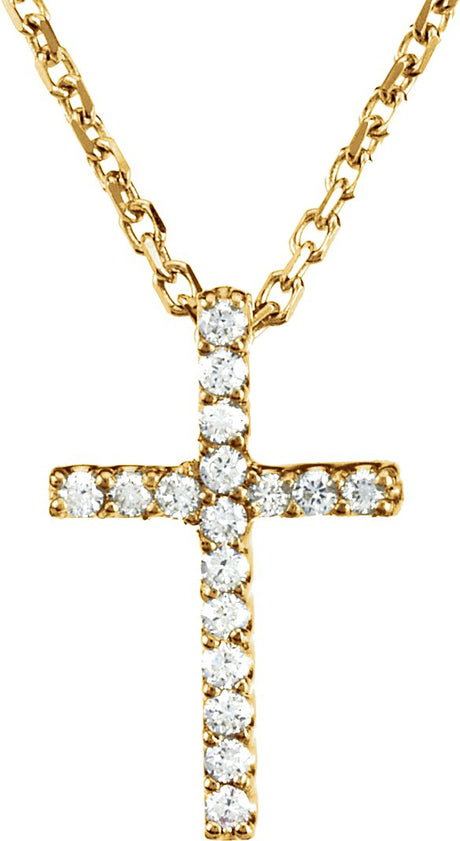 14K Gold Round Natural Diamond Petite Cross Necklace or Pendant – 0.06 CTW - Yellow Gold