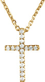 14K Gold Round Natural Diamond Petite Cross Necklace or Pendant – 0.06 CTW - Yellow Gold