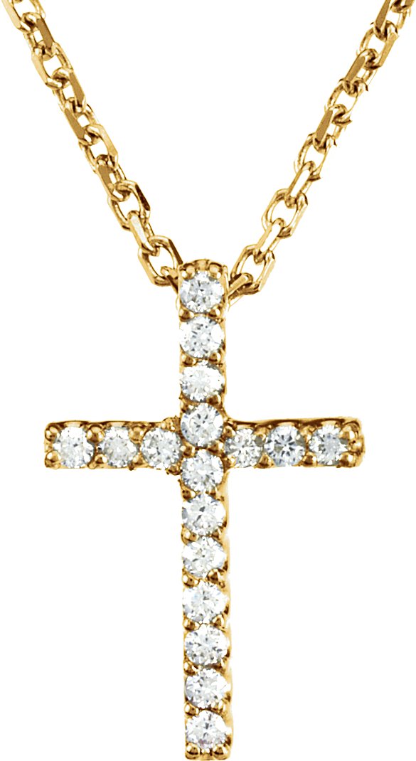 14K Gold Round Lab-Grown Diamond Petite Cross Necklace or Pendant – 0.06 CTW - Yellow Gold