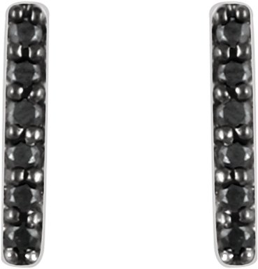 14K Gold Round Natural Black Diamond Bar Earrings - White Gold - view 4