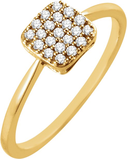 14K Gold Round Natural Diamond Cluster Ring V - Yellow Gold