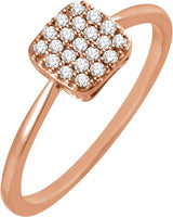 14K Gold Round Natural Diamond Cluster Ring V - Rose Gold