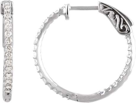 14K Gold Round Lab-Grown Diamond Inside-Outside Hoop Earrings - White Gold