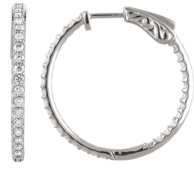 Platinum Round Natural Diamond Inside-Outside Hoop Earrings